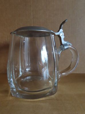 Bierkrug Bierhumpen Bierseidel Glas mit Metalldeckel ca. 11,5 cm H VfB Wissen
