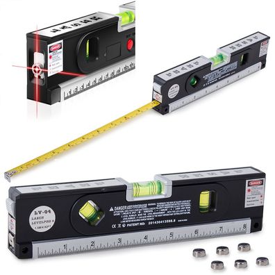 Laser Wasserwaage mit Lineal 250 cm, Lasermaß Zoll