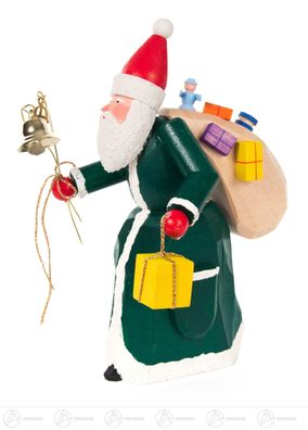 Weihnachtsmann mit Geschenken und Glocken, geschnitzt BxHxT 8cmx18,5cmx10,5cm