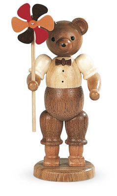 Bärensammelfigur Bär mit Windrad natur klein Höhe 10 cm NEU Bär Bärenfigur Deko