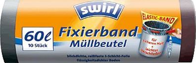 swirl 4006508174171 10er Mü?lleimerbeutel mit Fixierband schwarz 60 Liter