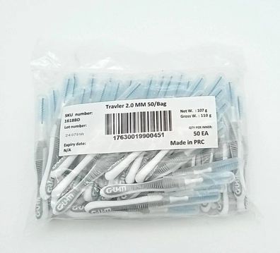 GUM Trav-Ler 1618 Interdentalbürsten 2,0 mm grau 50er Vorteilspack
