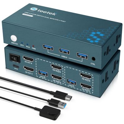 Steetek HDMI KVM Switch 2 PC 2 Monitore 4K 60Hz EDID