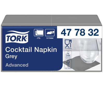 Tork 477832 Cocktailservietten Grau 2-lagig 2400 Stueck 23,8x24 cm