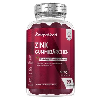 WeightWorld Zink Gummibärchen - Mit Himbeergeschmack - 90 vegane Zinkcitrat Gummies