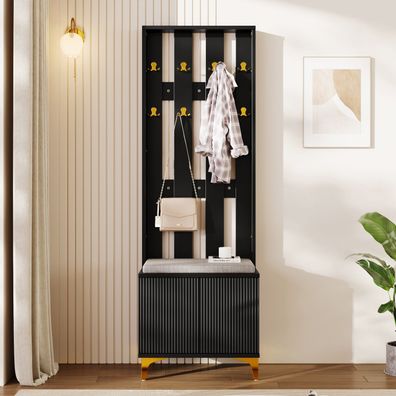 Sonnenh Kleiderständer Schwarz Kunstleder 60.5 x 35.2 x 180.5 cm mit Schuhregal