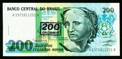 Brasilien. 200 Cruzeiros 1990. 225b. UNC