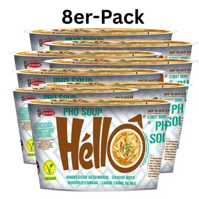 8er-Pack Acecook Pho Soup Hello Instant Reisnudeln Rind Cup 70g