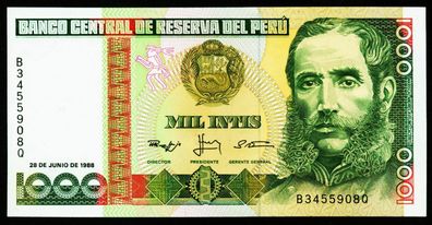 PERU. 1000 Intis 1988. 136b. UNC