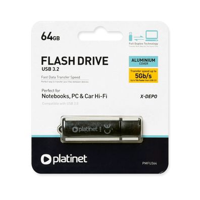Platinet USB Stick 64 GB USB 3.0 Aluminium Schwarz Silber