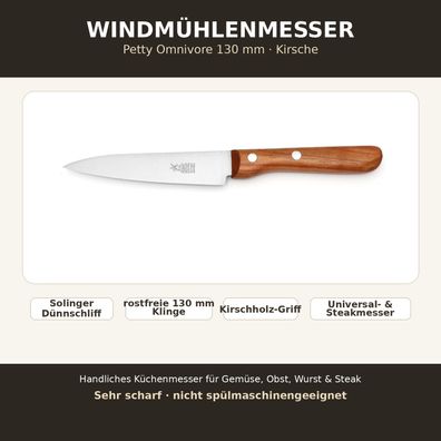 Windmühlenmesser Petty Omnivore Kochmesser 130 mm Kirsche rostfrei Solingen