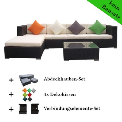 Poly Rattan Gartenmöbel Capetown schwarz Alu Garnitur Lounge Garten Sitzgruppe