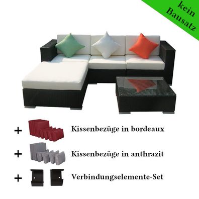 Poly Rattan Gartenmöbel Houston schwarz Alu Garnitur Lounge Garten Sitzgruppe