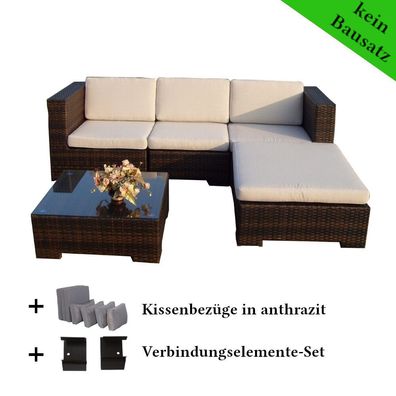 Poly Rattan Gartenmöbel California schwarz Alu Garnitur Lounge Garten Sitzgruppe
