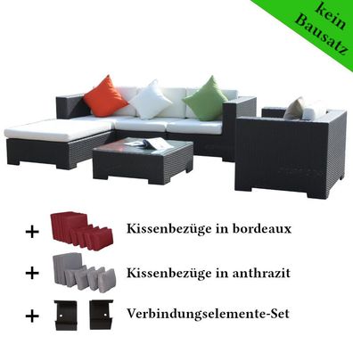 Poly Rattan Gartenmöbel Georgia schwarz Alu Garnitur Lounge Garten Sitzgruppe