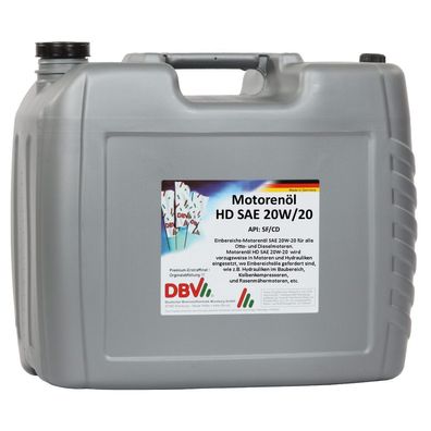 DBV Motorenöl HD SAE 20W/20 20-Liter-Kanister