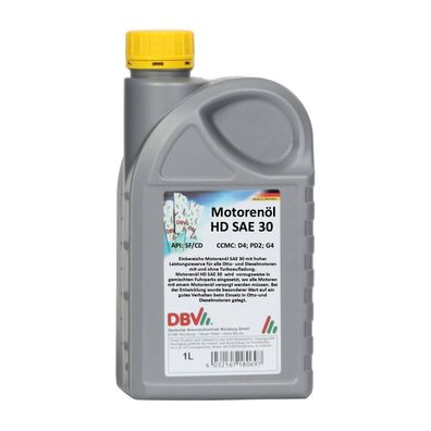DBV Motorenöl HD SAE 30 20 x 1-Liter-Dose