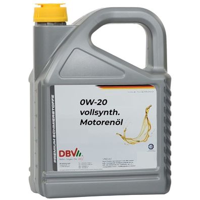 DBV 0W/20 vollsynthetisches Motorenöl 4 x 5-Liter-Kanne