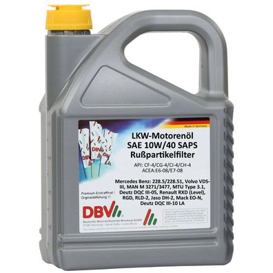 DBV-LKW-Motorenöl SAE 10W/40 SAPS für Rußpartikelfilter 4 x 5-Liter-Kanne