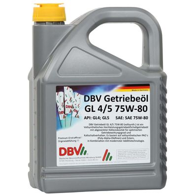 DBV 75W-80 GL4/5 (vollsynthetisch) 4 x 5-Liter-Kanne