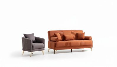 Komfortable 3 + 1 Sitzer Sofagarnitur aus hochwertigem Stoff für modernes Wohnen