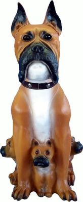 Deko Garten Figur Gartenfigur Hund Boxer mit drei Welpen aus Kunststoff H 59 cm