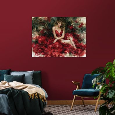 Leinwandbild Frau Rot Kleid Abstrakt Wandekko Wohnzimmer Schlafzimmer
