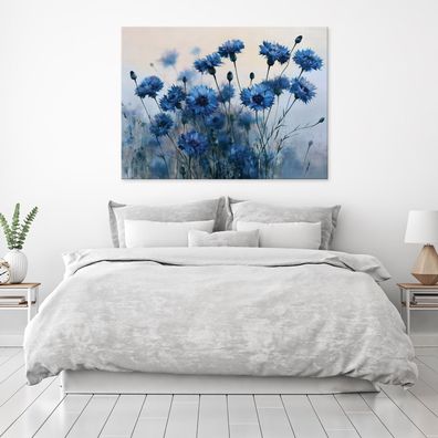 Leinwandbild Blumen Blau Wiese Natur Wandekko Wohnzimmer Schlafzimmer