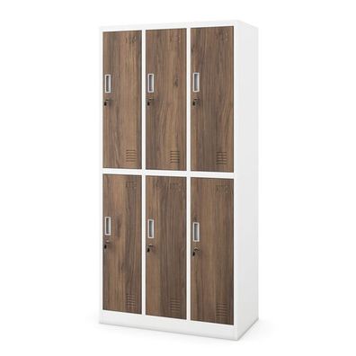 Weißer/nussbrauner Arbeitsschutz-Kleiderschrank mit 6 Türen, 900 x 1850 x 450 mm