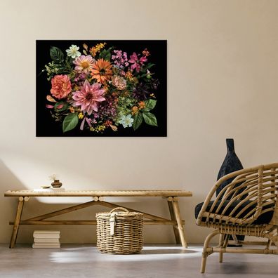 Leinwandbild Blumen Rot Abstrakt Wandekko Wohnzimmer Schlafzimmer