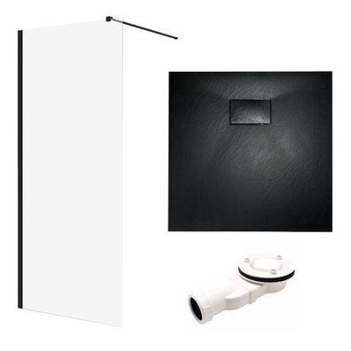 SET: Duschwanne Quadratisch SMC VIDAR & Walk-In Dusche KETIL 80x80 195 cm Nano Glas