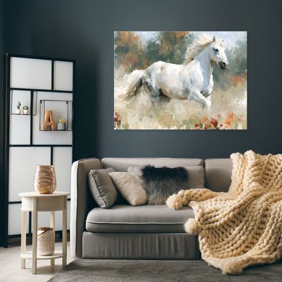 Leinwandbild Pferd Wiese Tier Galopp weiß Wandekko Wohnzimmer Schlafzimmer