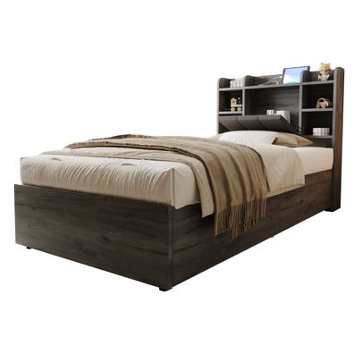 Sonnenh Bettgestell Grau 90 x 200 cm mit USB & Stauraum