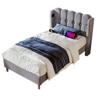 Sonnenh Polsterbett Grau 90 x 200 cm mit USB & Stauraum