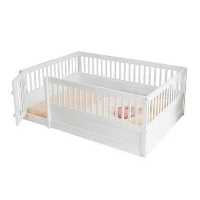 Sonnenh Kinderbett Weiß 140 x 200 cm mit Stauraum & Rausfallschutz