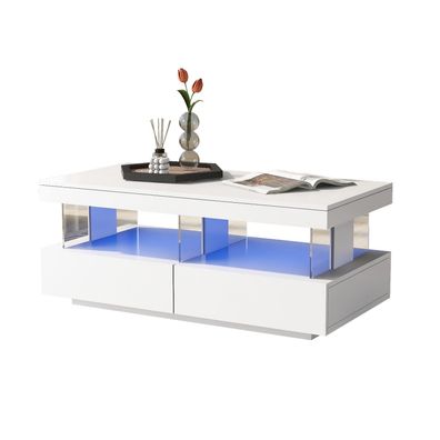 Sonnenh Couchtisch 100 x 60 x 49 cm Weiß Holzwerkstoff mit Stauraum Wohnzimmer