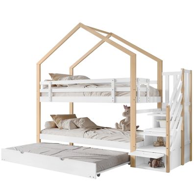 Sonnenh Etagenbett Weiß 90 x 200 cm mit USB & Stauraum