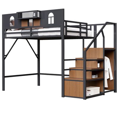 Sonnenh Hochbett Schwarz 140 x 200 cm mit Stauraum