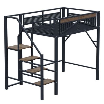 Sonnenh Hochbett Schwarz 140 x 200 cm mit Stauraum & Rausfallschutz
