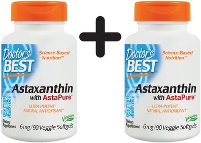 2 x Doctors Best Astaxanthin with AstaPure, 6mg - 90 veggie softgels