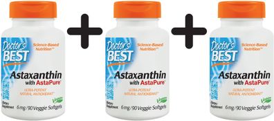 3 x Doctors Best Astaxanthin with AstaPure, 6mg - 90 veggie softgels