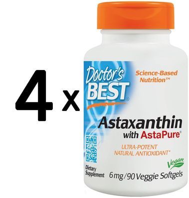 4 x Doctors Best Astaxanthin with AstaPure, 6mg - 90 veggie softgels