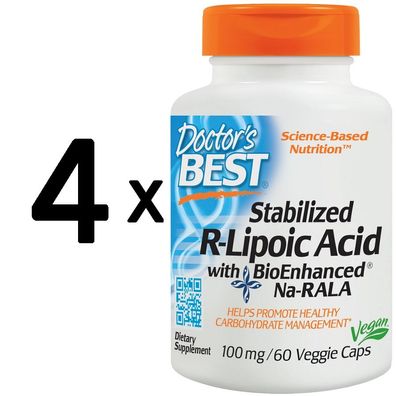 4 x Doctors Best Best Stabilized R-Lipoic Acid, 100mg - 60 vcaps
