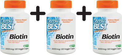 3 x Doctors Best Biotin, 5000mcg - 120 vcaps