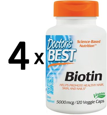 4 x Doctors Best Biotin, 5000mcg - 120 vcaps