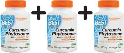 3 x Doctors Best Curcumin Phytosome with Meriva, 500mg - 180 vcaps