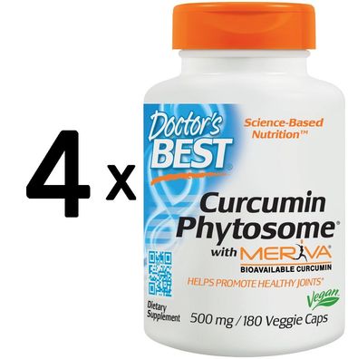 4 x Doctors Best Curcumin Phytosome with Meriva, 500mg - 180 vcaps