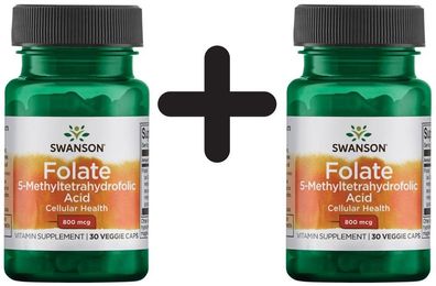 2 x Swanson Folate (5-Methyltetrahydrofolic Acid), 800mcg - 30 vcaps