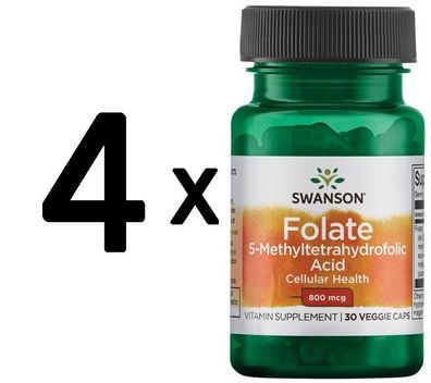 4 x Swanson Folate (5-Methyltetrahydrofolic Acid), 800mcg - 30 vcaps