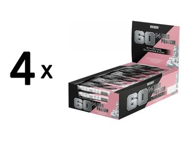 4 x Weider 60% Protein Bar (24x45g) Strawberry Joghurt